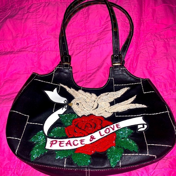 Isabella Fiore Handbags - Isabella Fiore Vintage Peace and Love beaded purse